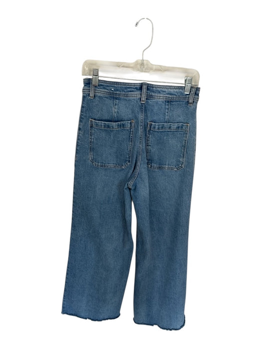 Mango Size 6 Med Light Wash Cotton High Waist Wide Leg Cropped Raw Hem Jeans Med Light Wash / 6