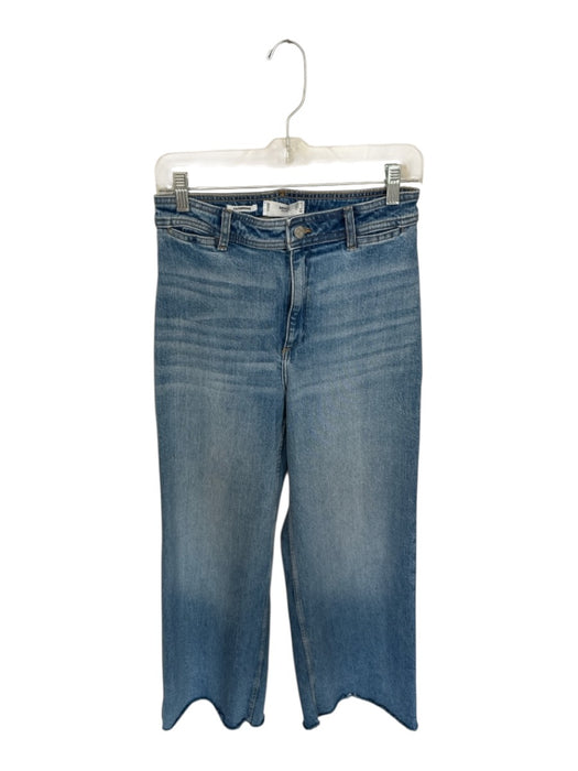 Mango Size 6 Med Light Wash Cotton High Waist Wide Leg Cropped Raw Hem Jeans Med Light Wash / 6