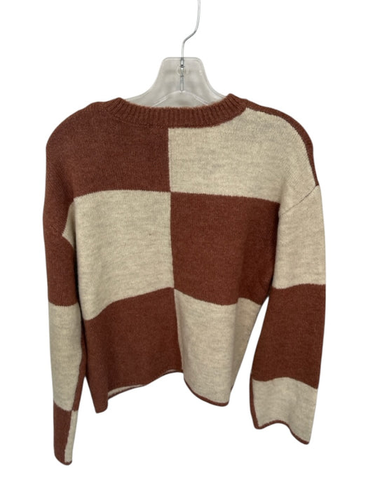 Z Supply Size S Cream & Brown Acrylic Blend Long Sleeve Checkered Sweater Cream & Brown / S