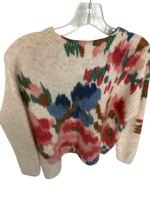 Sezane Size S Pink & Cream Kid Mohair Blend Knit Watercolor Floral Sweater Pink & Cream / S