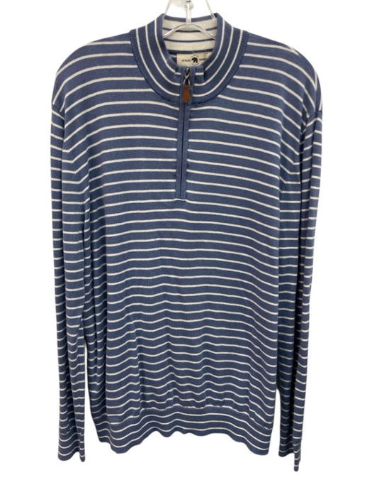 Onward Reserve Size L Blue & White Cotton Blend Striped Quarter Zip Sweater Blue & White / L