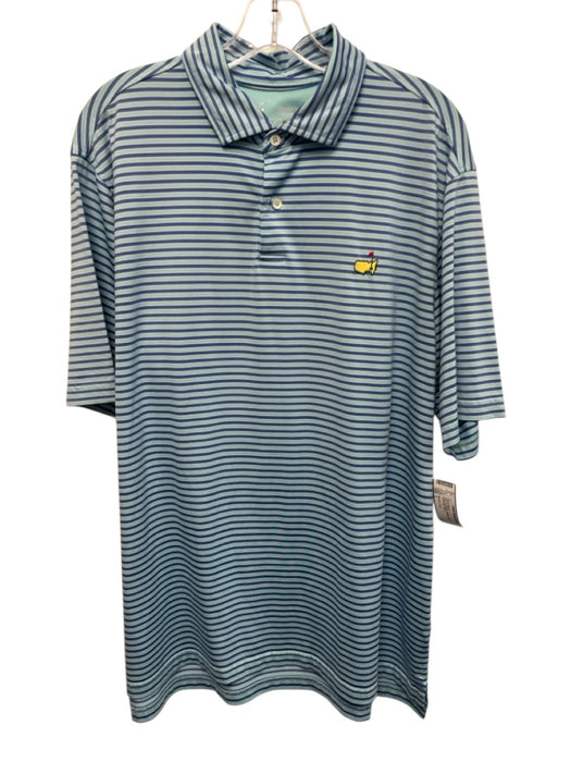 Masters Tech Size L Blue Synthetic Striped Polo Athleisure Men's Short Sleeve Blue / L