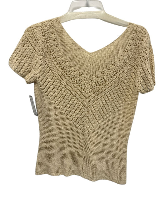 Ann Mashburn Size S Beige Cotton & Hemp Woven V Neck Short Sleeve Top Beige / S