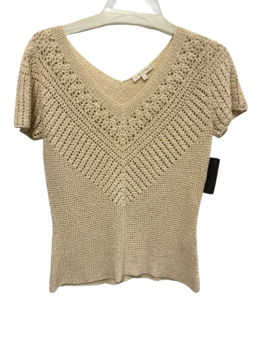 Ann Mashburn Size S Beige Cotton & Hemp Woven V Neck Short Sleeve Top Beige / S