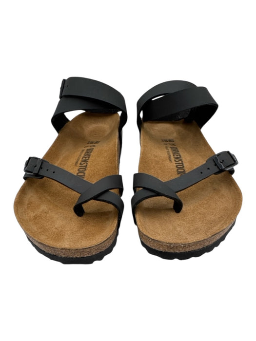 Birkenstock Shoe Size 9 Black Leather Cork Sole toe strap Ankle Buckle Sandals Black / 9