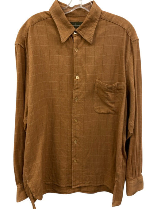 Zegna Size L Orange Cotton Blend Grid Button Up Men's Long Sleeve Shirt Orange / L