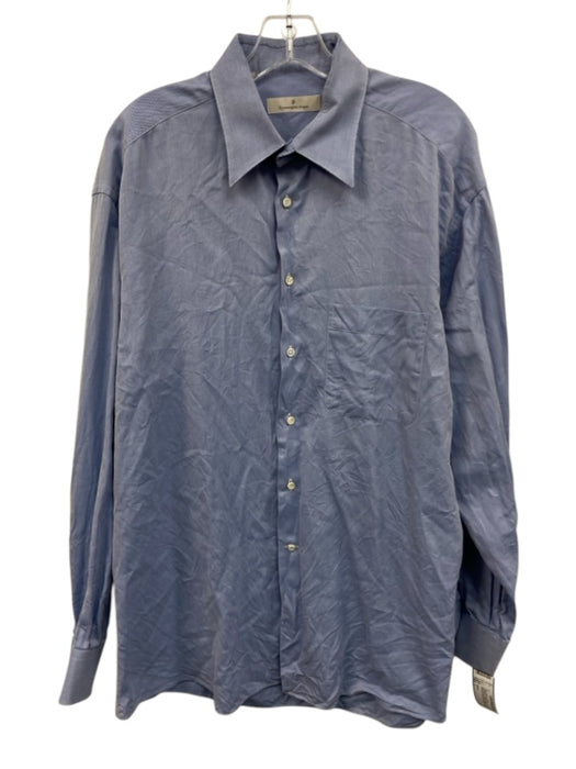 Zegna Size L Light blue Cotton Solid Button Up Spread Collar Long Sleeve Shirt Light blue / L