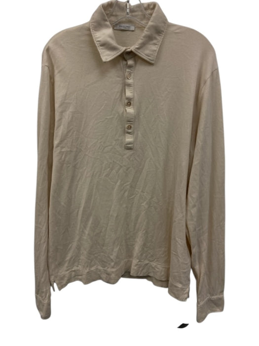 Boglioli Size L Off White Cotton Blend Solid Polo Men's Long Sleeve Shirt Off White / L