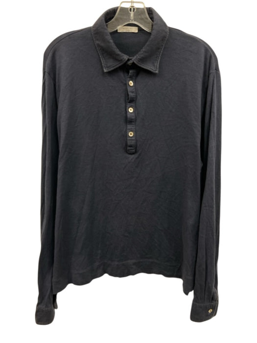 Boglioli Size L Blue Cotton Blend Solid Polo Men's Long Sleeve Shirt Blue / L