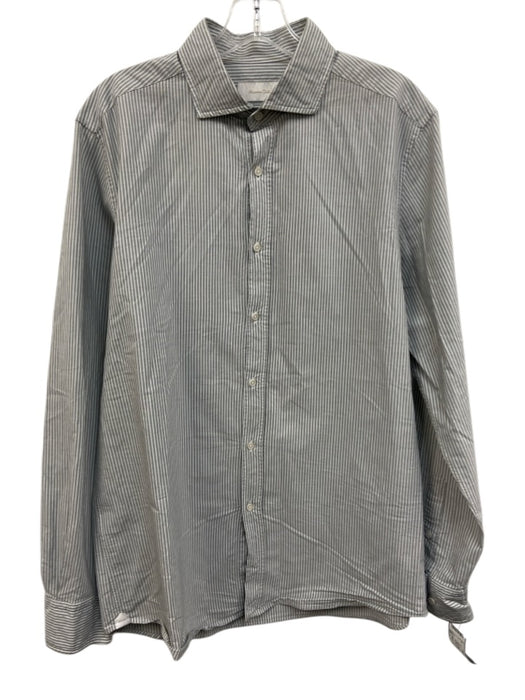 Massimo Dutti Size L Green & White Cotton Striped Button Up Long Sleeve Shirt Green & White / L