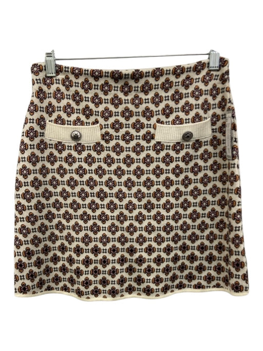 Maje Size 38 Cream White, Orange & Purple Viscose Blend Knit Pocketed Mini Skirt Cream White, Orange & Purple / 38
