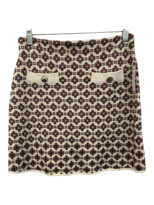 Maje Size 38 Cream White, Orange & Purple Viscose Blend Knit Pocketed Mini Skirt Cream White, Orange & Purple / 38