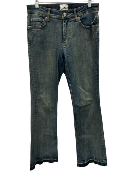 Ganni Size 28 Medium Wash Cotton Blend Denim Whiskering Button & Zip Fly Jeans Medium Wash / 28