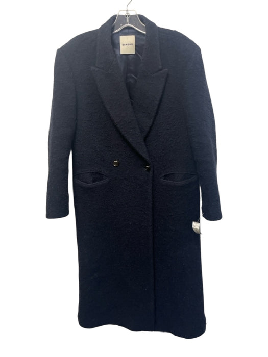 Sandro Size 36 Navy Blue cotton, polyester, wool Double Breasted Lapel Coat Navy Blue / 36