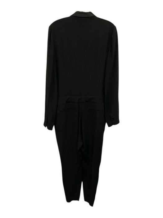 L'agence Size 4 Black Acetate & Viscose Long Sleeve V Neck Lapel Jumpsuit Black / 4