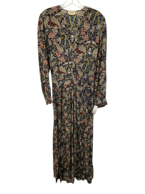 Zadig & Voltaire Size XS Navy Blue, Beige, Multi Viscose Long Sleeve Maxi Dress Navy Blue, Beige, Multi / XS