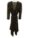 Maje Size 1/S Navy Blue & Yellow Polyester Long Sheer Sleeves Midi Dress Navy Blue & Yellow / 1/S