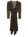 Maje Size 1/S Navy Blue & Yellow Polyester Long Sheer Sleeves Midi Dress Navy Blue & Yellow / 1/S