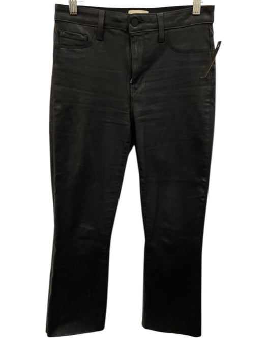 L'agence Size 27 Black Cotton & Elastane Coated High Rise Wide Leg Jeans Black / 27