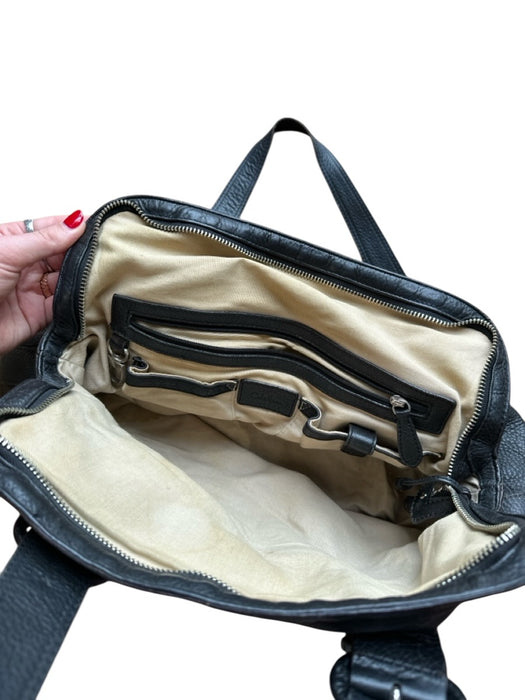 Cole Haan Black Leather Top Handles Zip Close Tote Bag Black / M