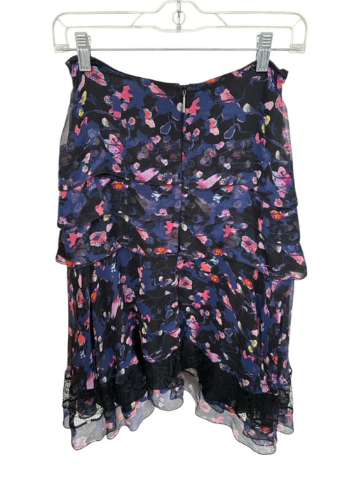 Jason Wu Size Est M Black & Purple Silk Back Zip Floral Tiered Knee length Skirt Black & Purple / Est M