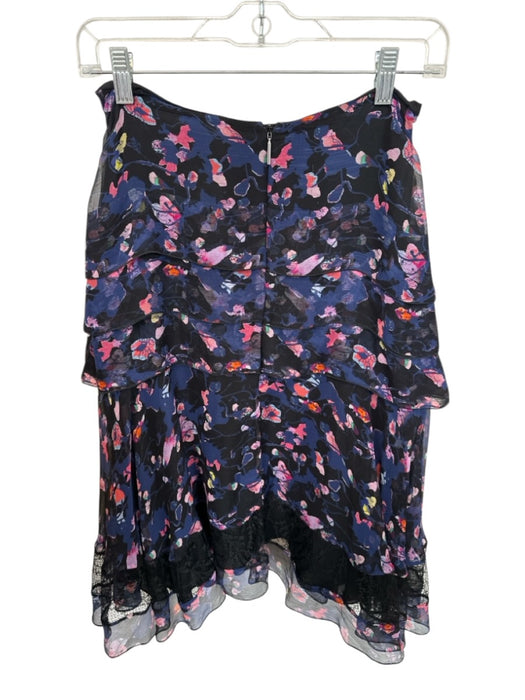 Jason Wu Size Est M Black & Purple Silk Back Zip Floral Tiered Knee length Skirt Black & Purple / Est M