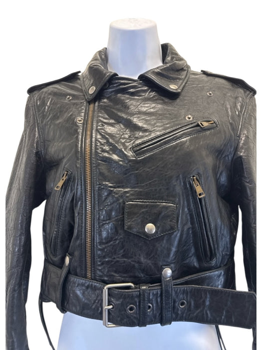 Gucci Size 38 Black Leather Rhinestone Tiger Biker Jacket Black / 38