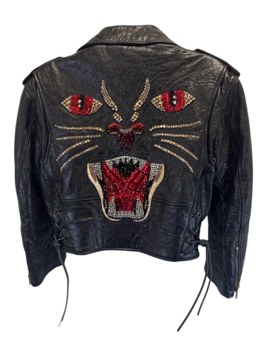 Gucci Size 38 Black Leather Rhinestone Tiger Biker Jacket Black / 38