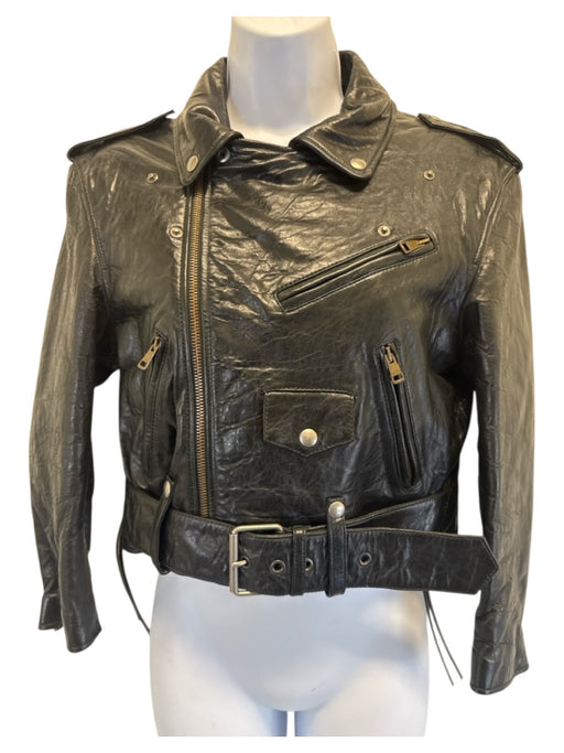 Gucci Size 38 Black Leather Rhinestone Tiger Biker Jacket Black / 38