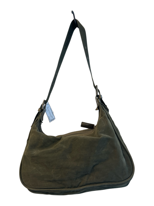 Longchamp Green Leather & Fabric Top Strap Zip Close Inside & Out Pockets Bag Green