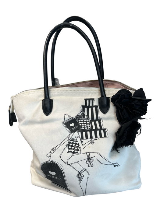 Twin Set Black & White Canvas Two Handle Zip Close Illustration Bag Black & White