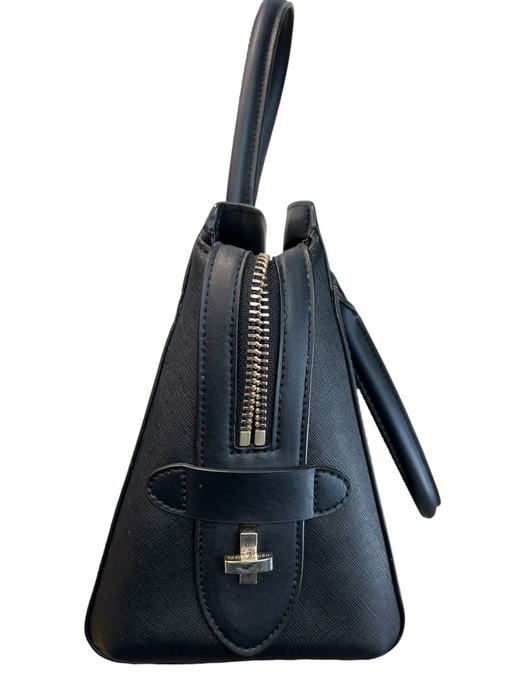 Henri Bendel Black Leather Gold hardware Zip Close Tassel Top Handle Bag Black