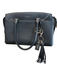 Henri Bendel Black Leather Gold hardware Zip Close Tassel Top Handle Bag Black