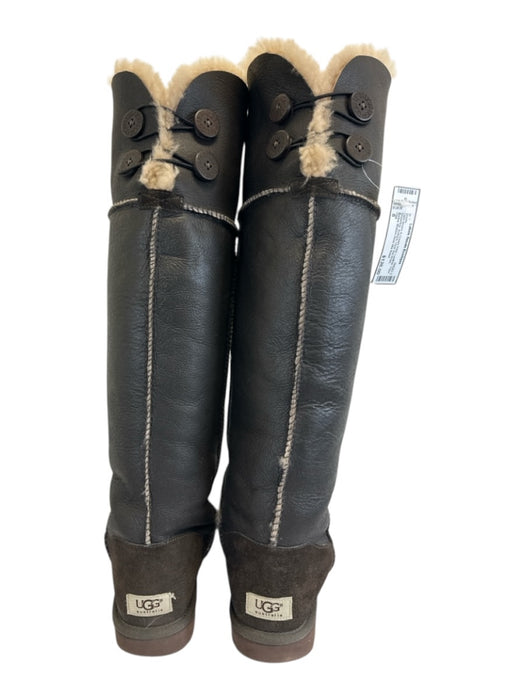 Ugg Shoe Size 8 Dark Brown & Cream Print Leather Faux Shearling Buttons Boots Dark Brown & Cream Print / 8