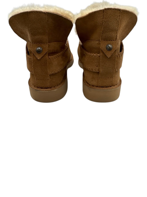Ugg Shoe Size 9 Brown & Cream Suede leather Faux Shearling Strap Detail Booties Brown & Cream / 9