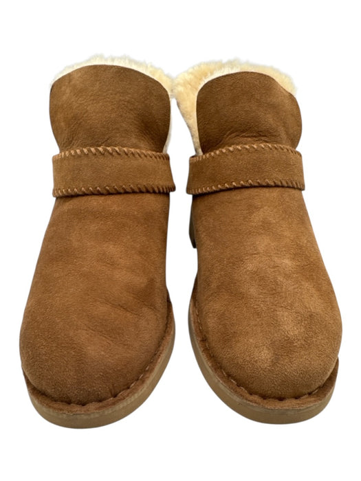 Ugg Shoe Size 9 Brown & Cream Suede leather Faux Shearling Strap Detail Booties Brown & Cream / 9