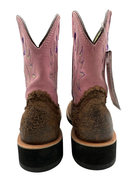 Ariat Shoe Size 7.5 Pink, Brown, Green Leather Cowboy Round Toe Booties Pink, Brown, Green / 7.5