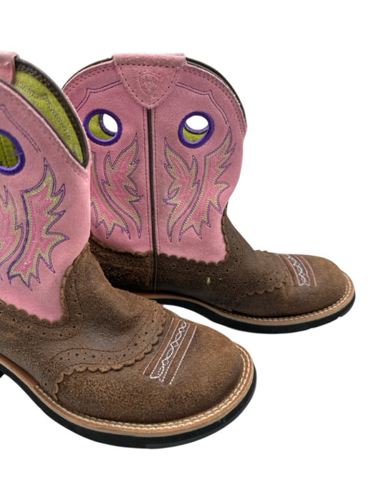 Ariat Shoe Size 7.5 Pink, Brown, Green Leather Cowboy Round Toe Booties Pink, Brown, Green / 7.5