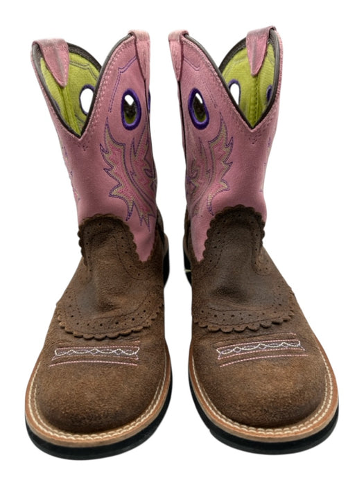 Ariat Shoe Size 7.5 Pink, Brown, Green Leather Cowboy Round Toe Booties Pink, Brown, Green / 7.5