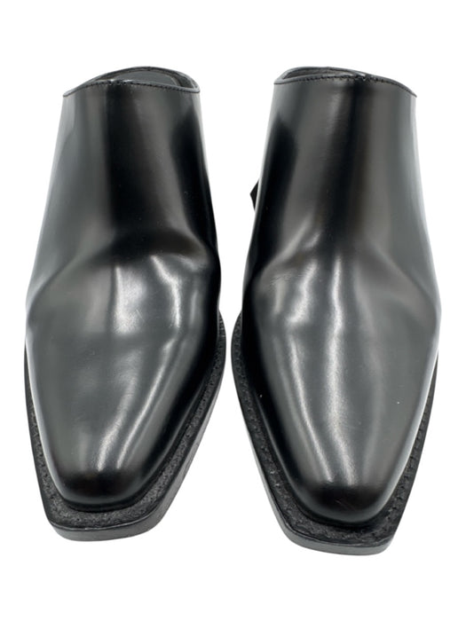 Fendi Shoe Size 38.5 Black Leather Mule semi- pointed toe Block Heel Shoes Black / 38.5