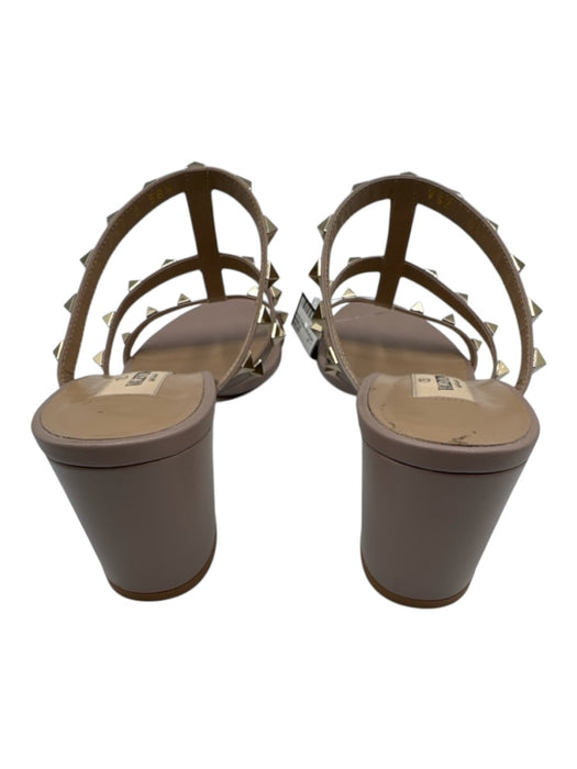 Valentino Shoe Size 38.5 Beige & Gold Leather Studded Block Heel Open Toe Shoes Beige & Gold / 38.5