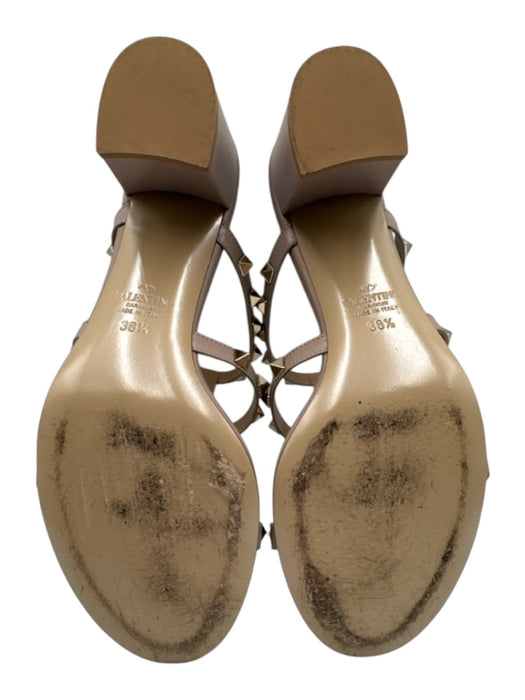 Valentino Shoe Size 38.5 Beige & Gold Leather Studded Block Heel Open Toe Shoes Beige & Gold / 38.5