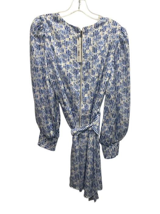 Alice & Olivia Size 12 White & Blue Viscose Blend Long Sleeve Mini Dress White & Blue / 12