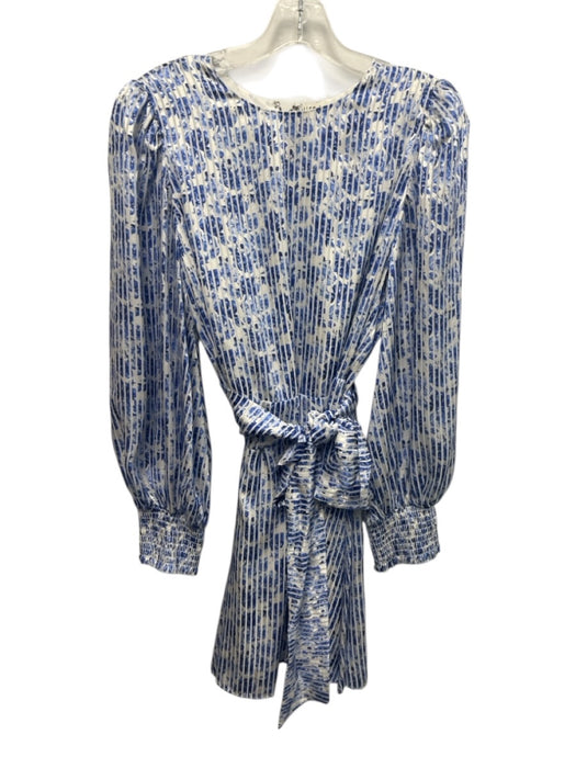 Alice & Olivia Size 12 White & Blue Viscose Blend Long Sleeve Mini Dress White & Blue / 12