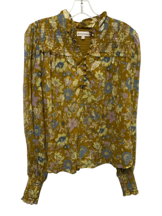 Karina Grimaldi Size S Green & Multi Viscose Floral Metallic Thread Top Green & Multi / S