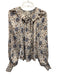 Anthropologie Size S Cream, Brown & Blue Polyester Floral Button Up Smocked Top Cream, Brown & Blue / S