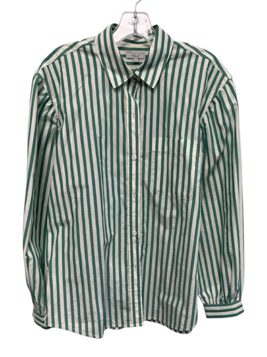 Rails Size S Green & White Cotton & Lyocell Striped Front Pocket Long Sleeve Top Green & White / S