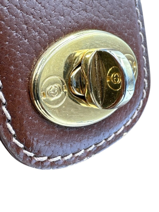 Gucci Brown Leather Bamboo Handle Gold Hardware Turnlock Purse Brown / M