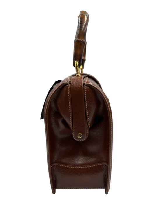 Gucci Brown Leather Bamboo Handle Gold Hardware Turnlock Purse Brown / M