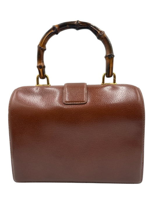 Gucci Brown Leather Bamboo Handle Gold Hardware Turnlock Purse Brown / M